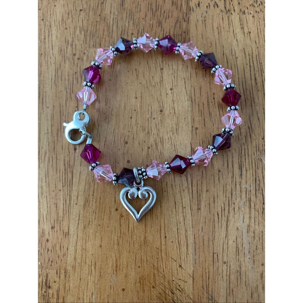 Handmade Amethyst and Rose Swarovski Crystals Bracelet with Heart #love